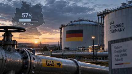 Немецкие газовые хранилища к зиме заполнены лишь на 57%