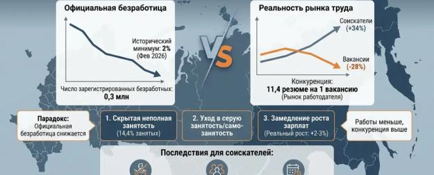 Парадокс российского рынка труда: работы становится меньше, а безработица — рекордно низкая