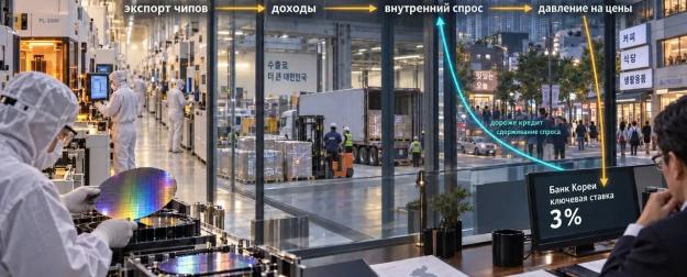 Почему экспорт чипов поддерживает рост Южной Кореи — и подталкивает ставки