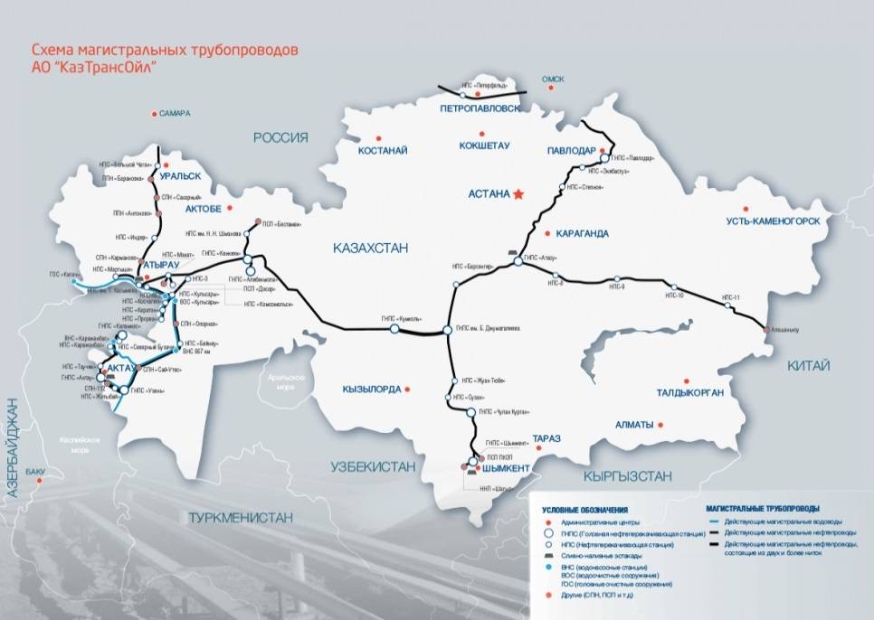 Карта нефтепровода казахстана