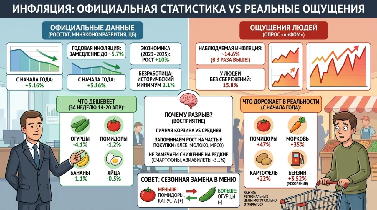 Огурцы дешевеют на 4%, а в чеке все равно больше: почему статистика живёт отдельно от реальной жизни