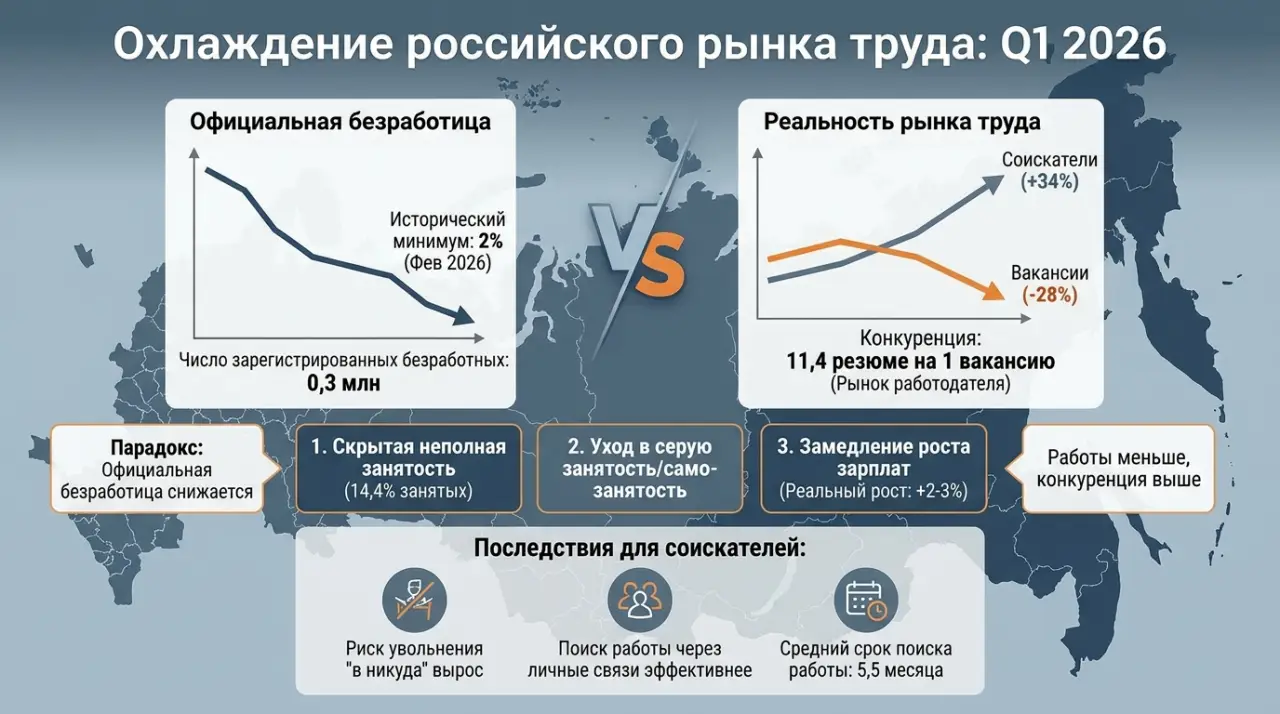 Парадокс российского рынка труда: работы становится меньше, а безработица — рекордно низкая