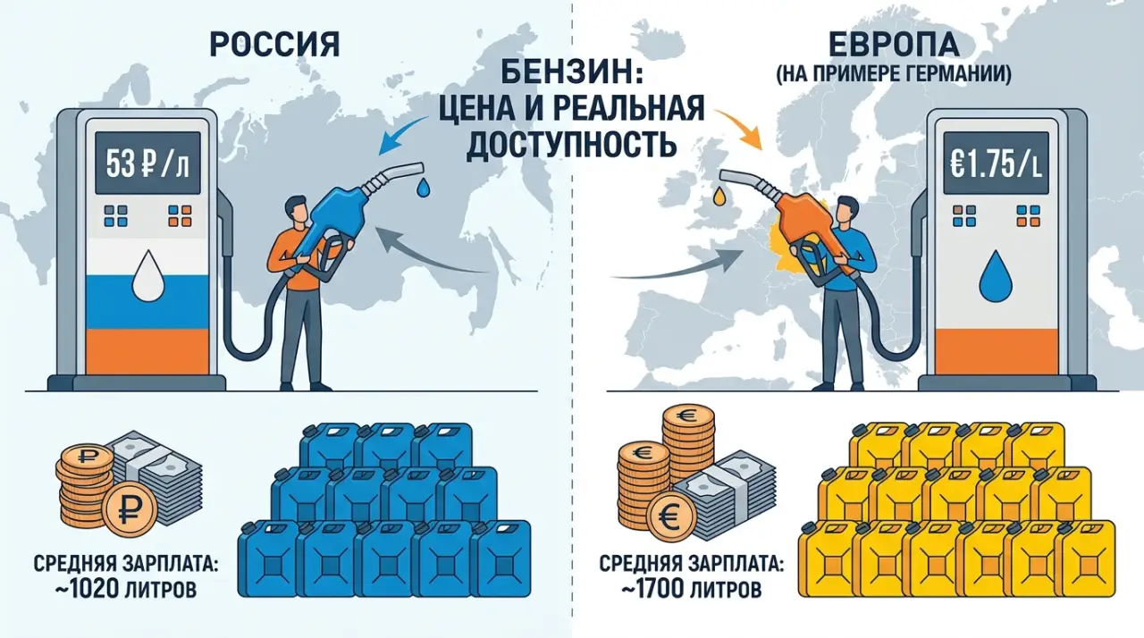 Заправка полного бака в Москве, Берлине и Варшаве: на сколько хватает зарплаты
